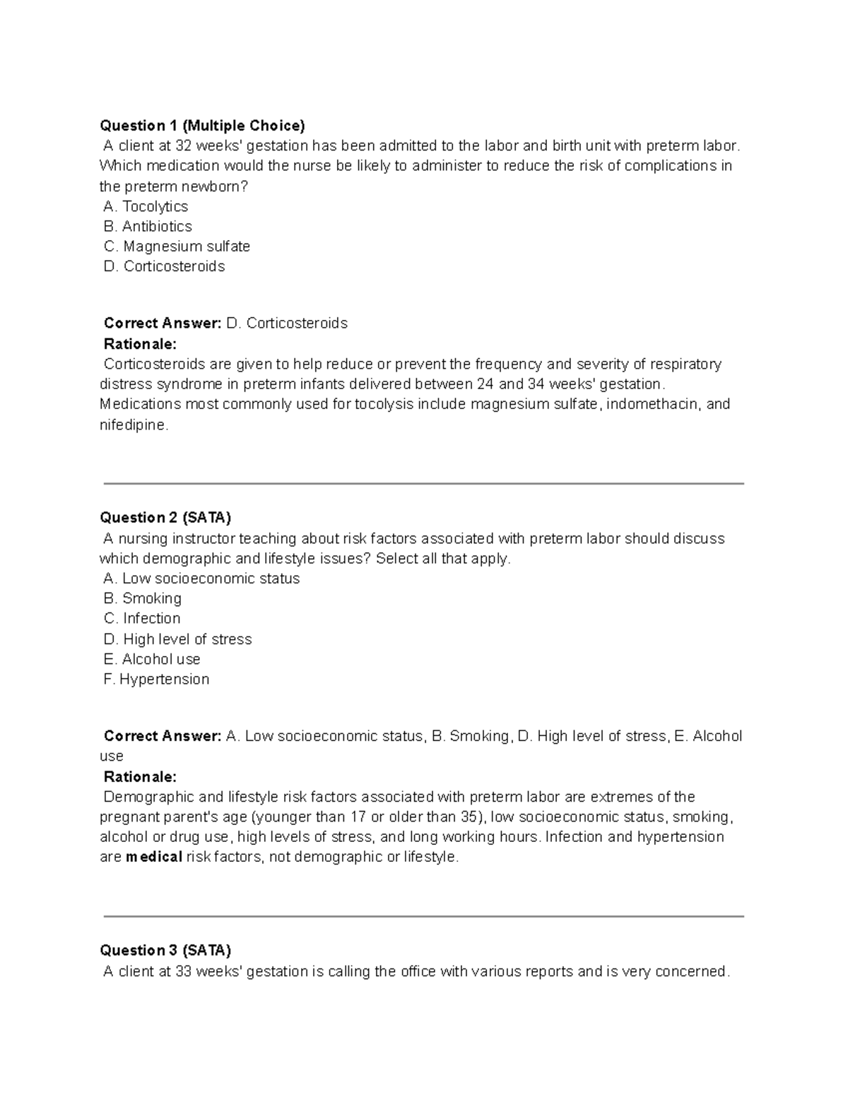 Mat 21 Exam 3: Preterm Labor and Complications - Studocu