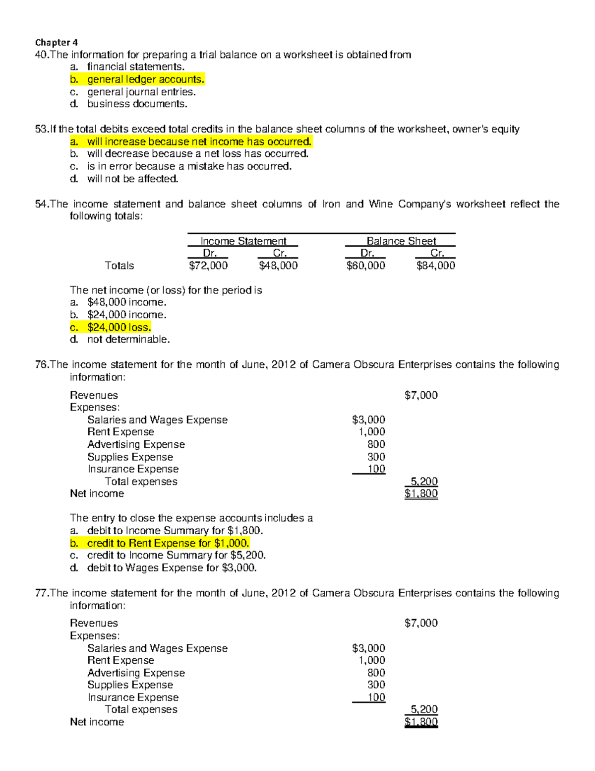 ACCT 201 Chapter 4 Notes on Trial Balance and Income Statement - Studocu