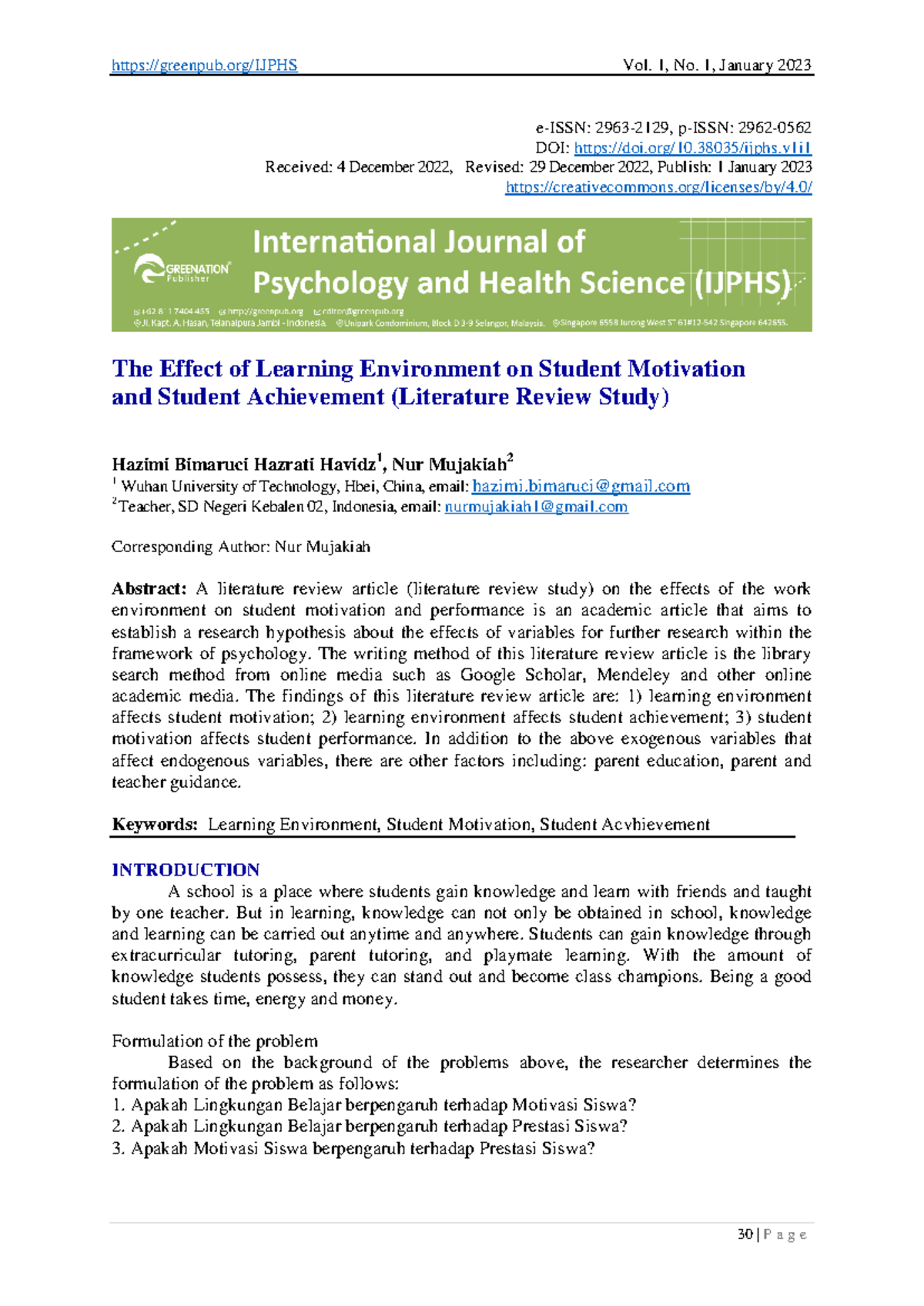 The Effect of Learning Environment on Student Moti - e-ISSN: 2963-2129 ...
