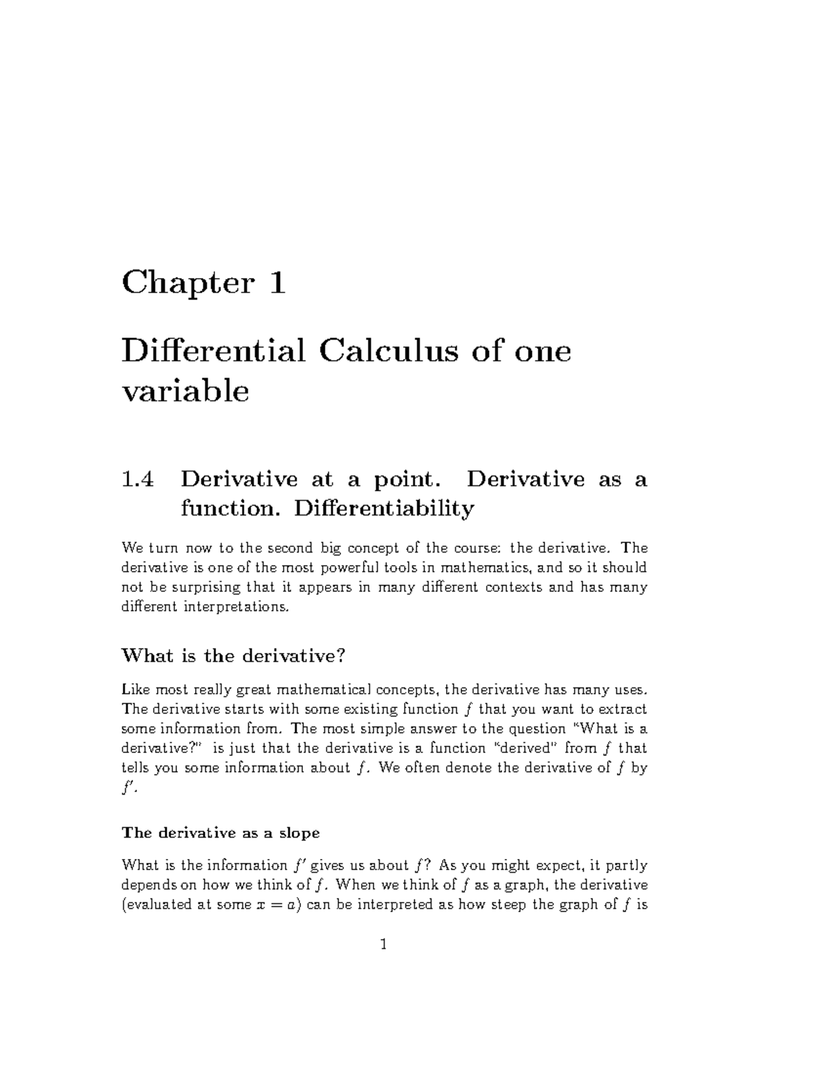 Section 1-4 derivative at a point - Chapter 1 Differential Calculus of ...