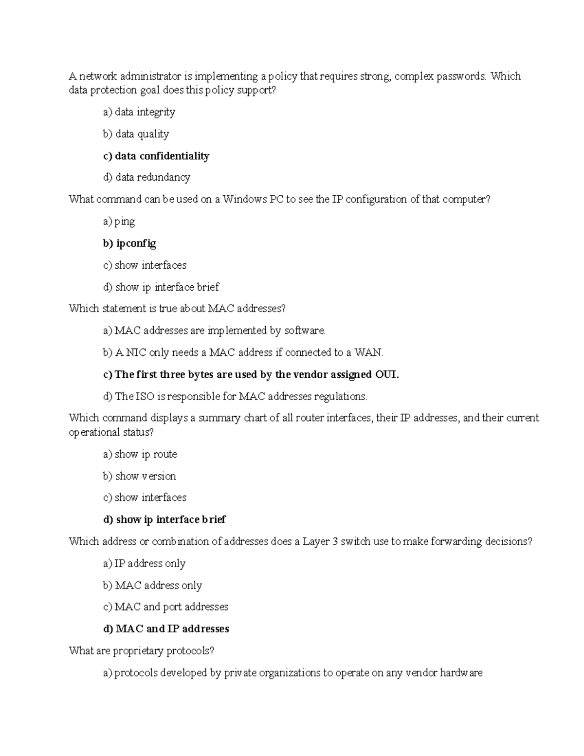 IN Quiz Questions and Answers on Networking Concepts - Studocu