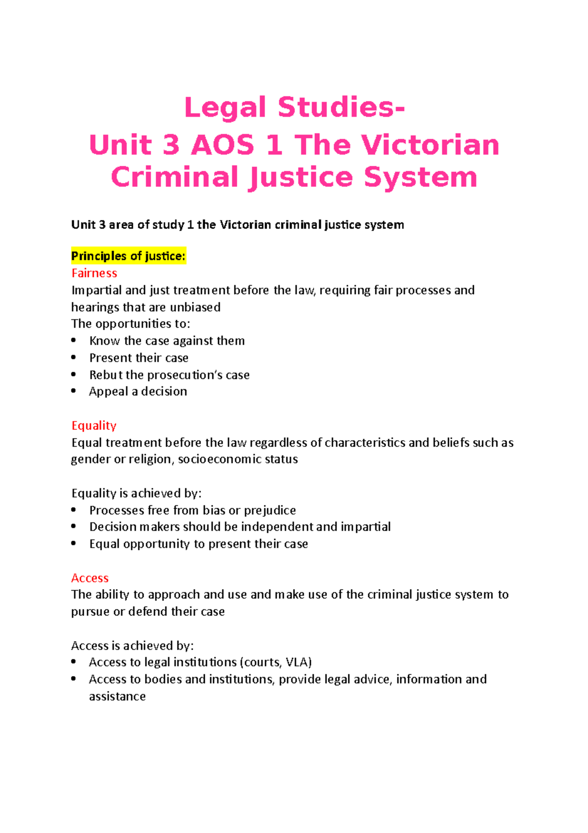 Unit 3 AOS 1 Notes on the Victorian Criminal Justice System - Studocu