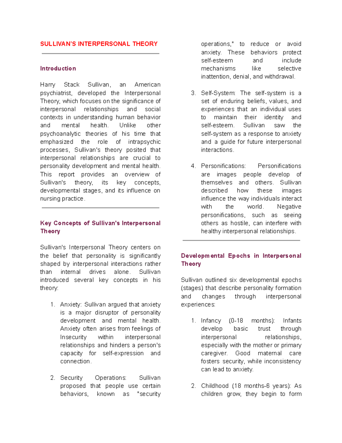 Sullivan's Interpersonal Theory: Key Concepts & Nursing Implications ...