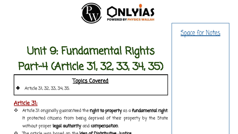 Unit 9: Fundamental Rights Overview (Articles 31-35) - Class Notes ...