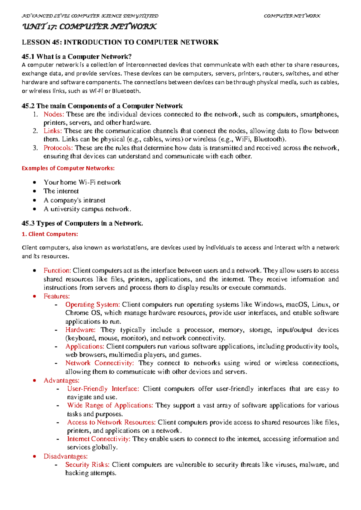 Networking AND DATA Communication - UNIT 17 : COMPUTER NETWORK LESSON ...