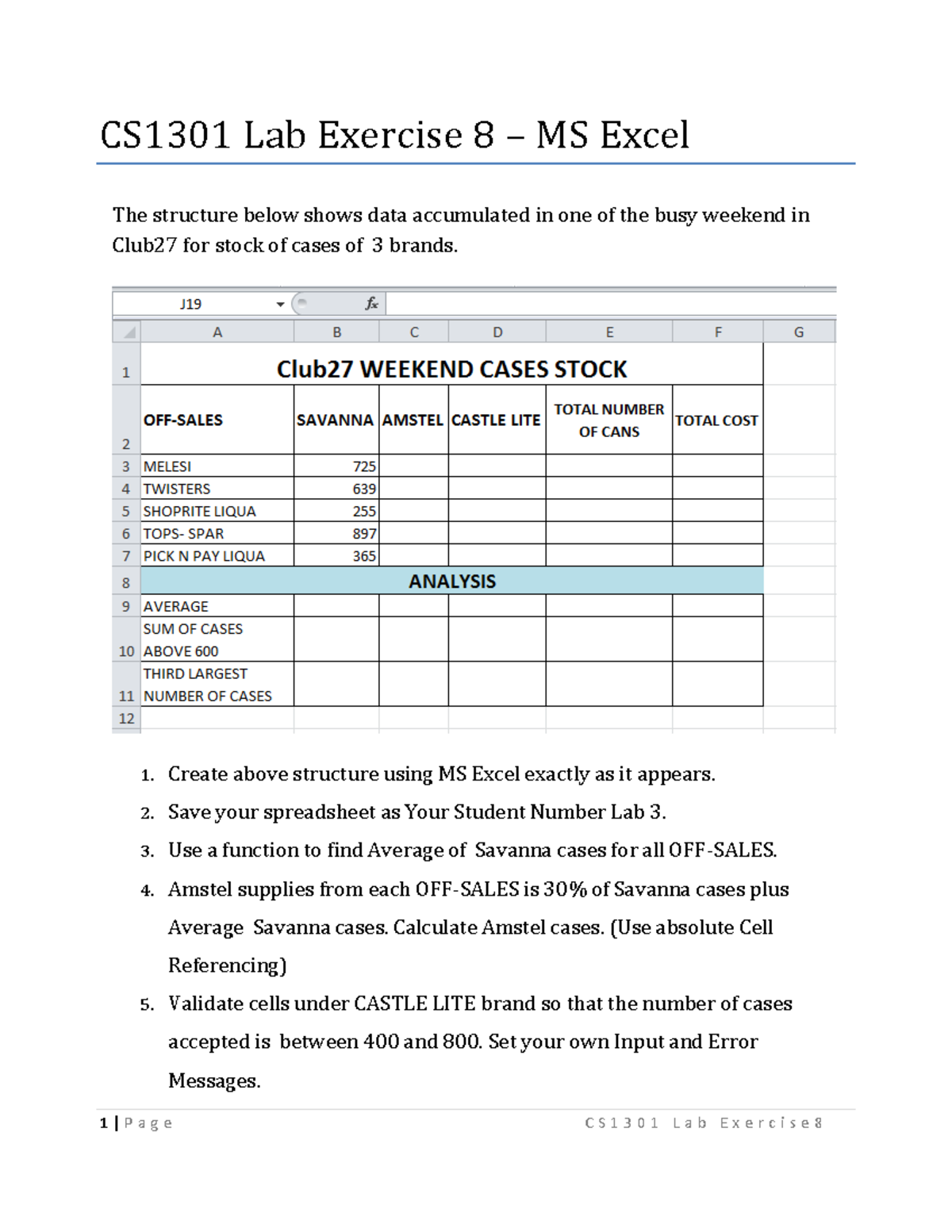 CS1301 Lab Exercise 8 - Excel Data Analysis and Functions - Studocu