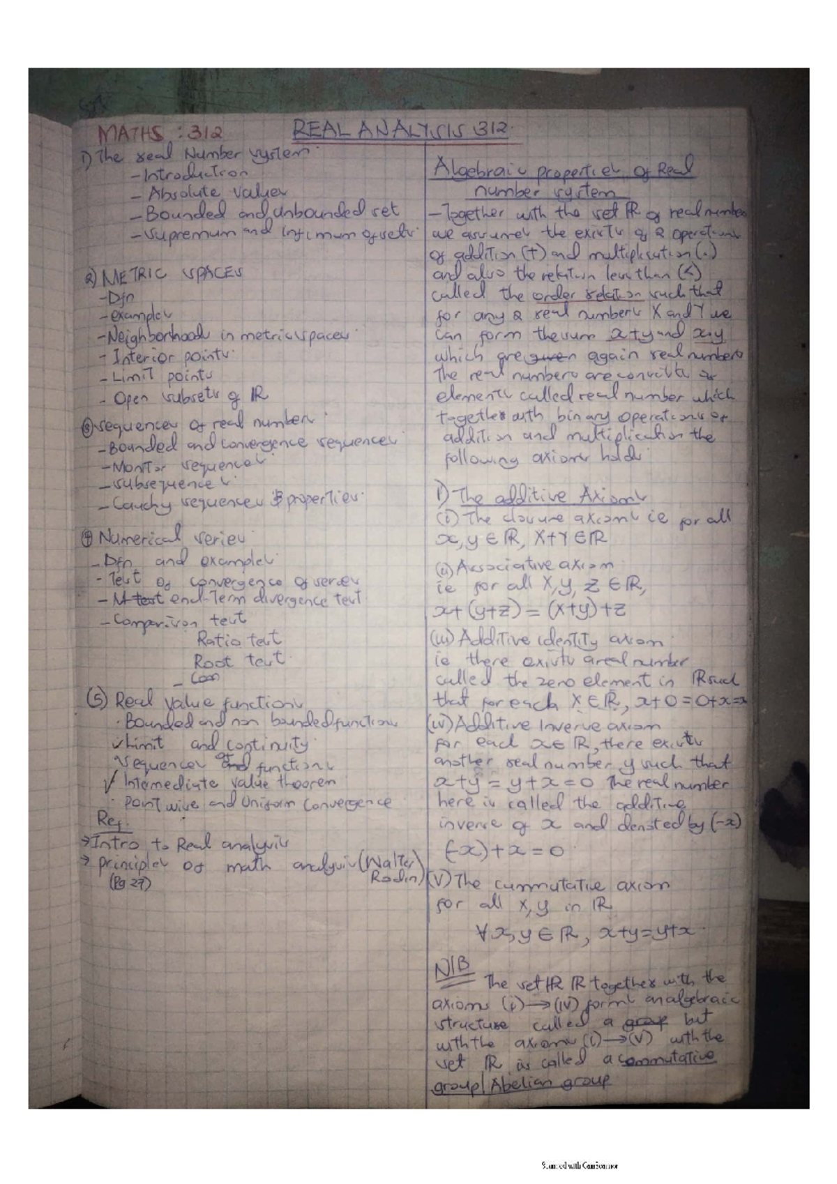 REAL Analysis 312 - Revision Notes for Final Exam - Studocu