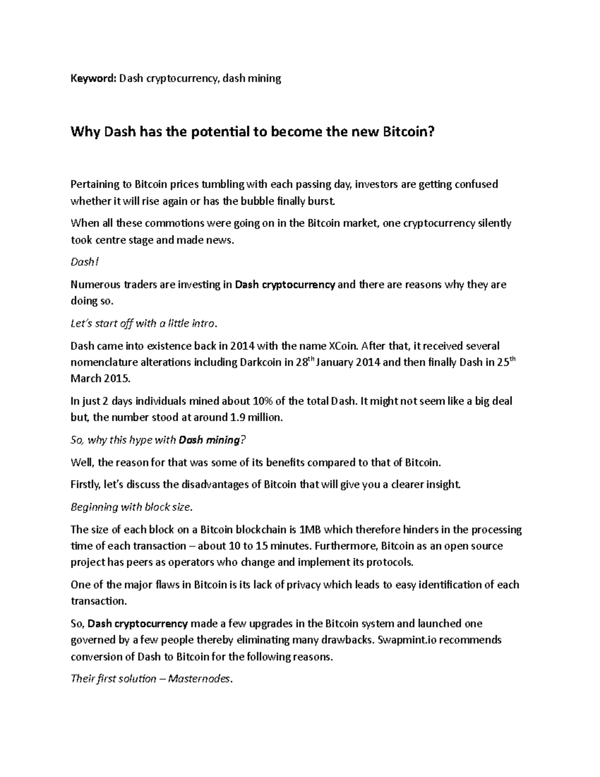 Why Dash (DASH) Could Overtake Bitcoin: Insights on Mining and Features -  Studocu