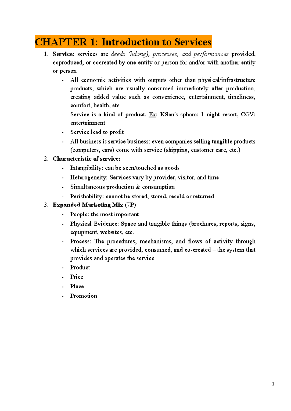 CHAPTER 1: Introduction to Services - Key Concepts and Frameworks - Studocu