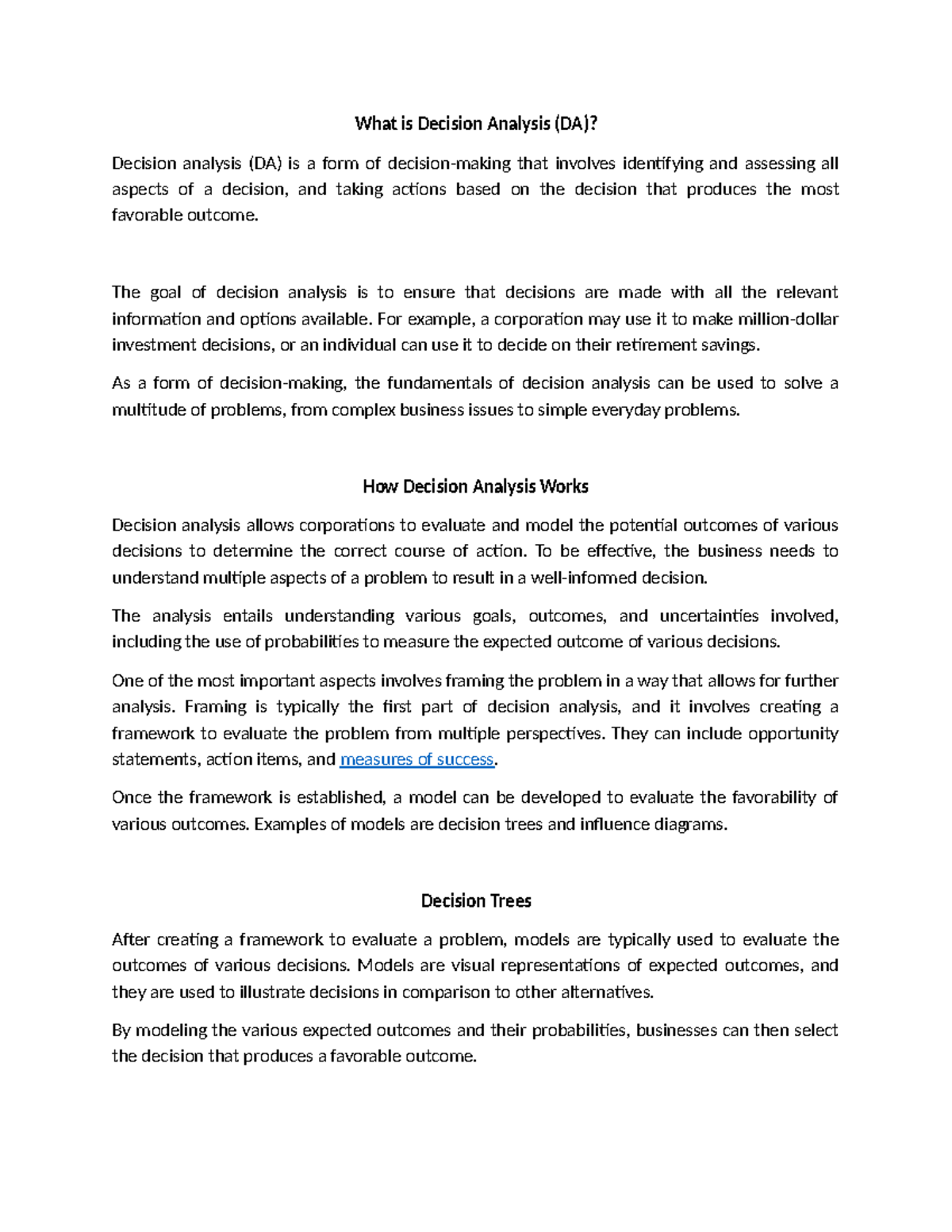 Understanding Decision Analysis (DA): Concepts & Models - Studocu