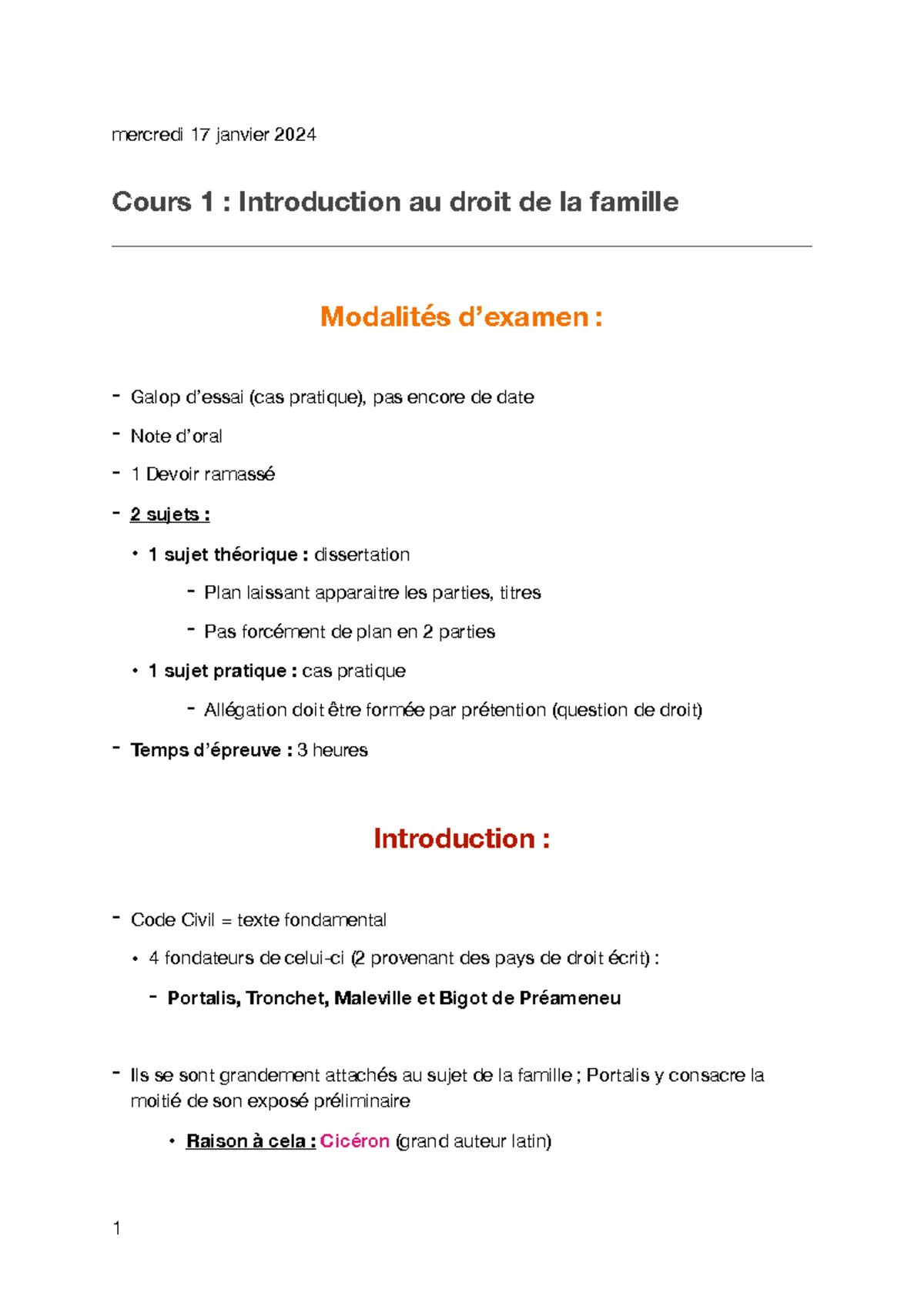 Cours 1 : Introduction au Droit de la Famille et Modalités d’Examen ...