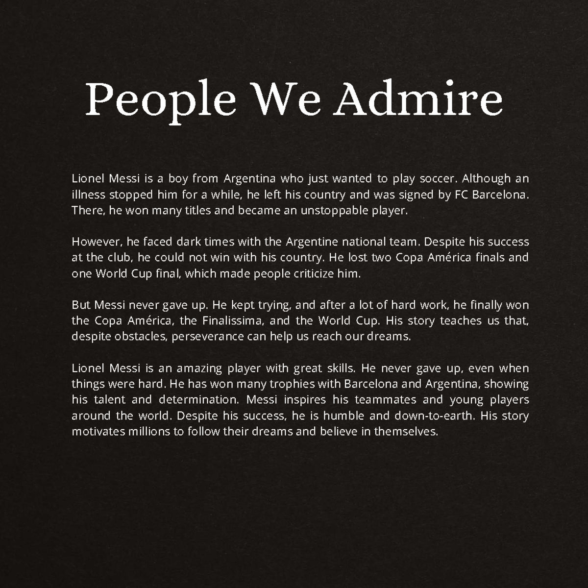 People We Admire: The Inspiring Journey of Lionel Messi - Studocu