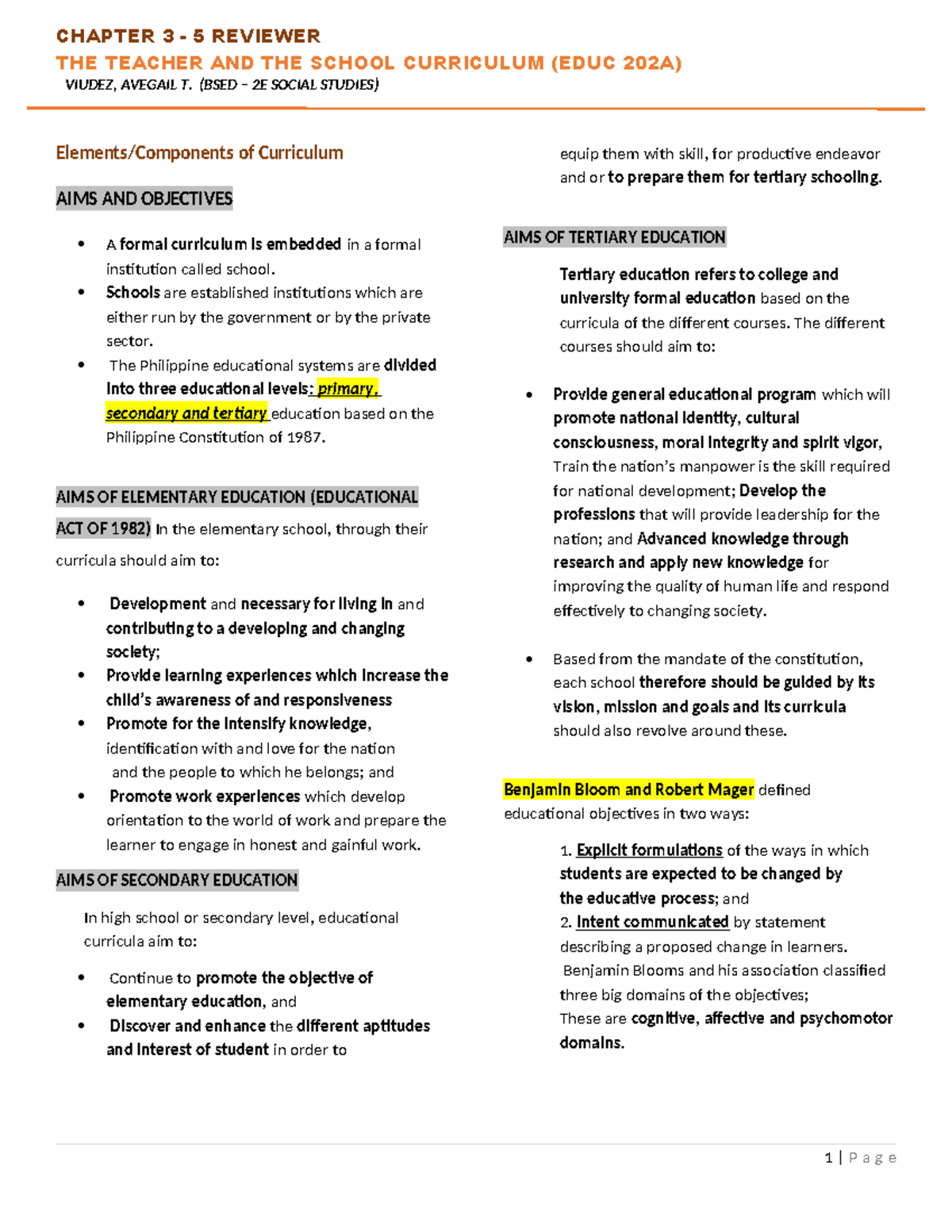 Finals Reviewer - EDUC 202A - Viudez, Avegail T - THE TEACHER AND THE ...