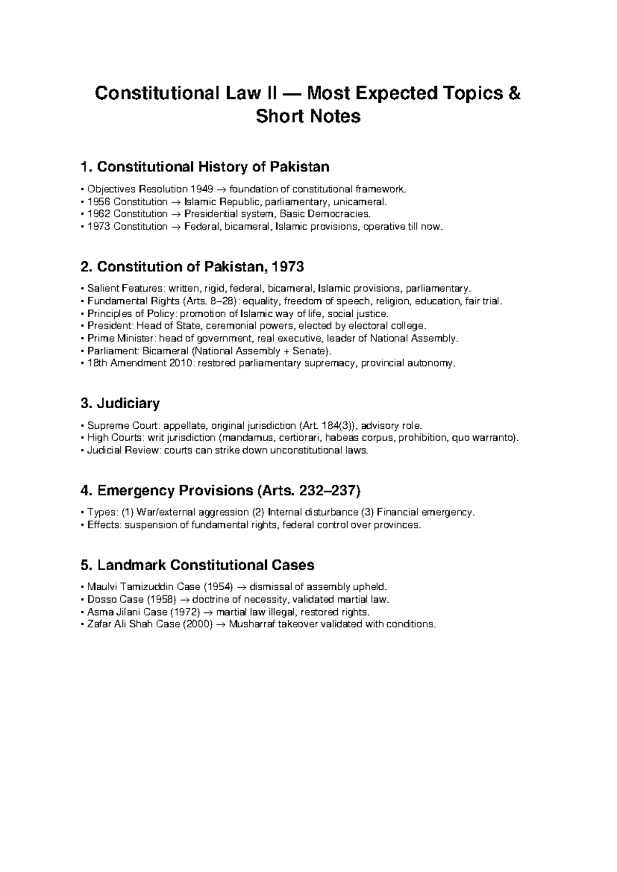 Constitutional Law II: Key Topics & Short Notes Overview - Studocu