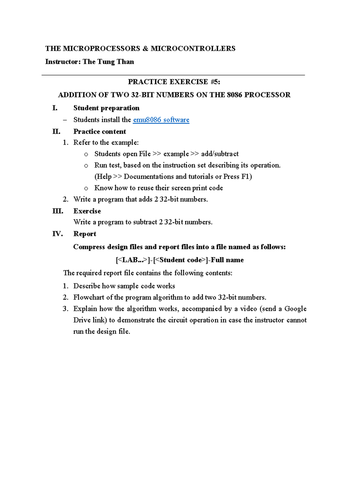 Lab 5: Practice Exercise on 8086 Microprocessor Addition and ...