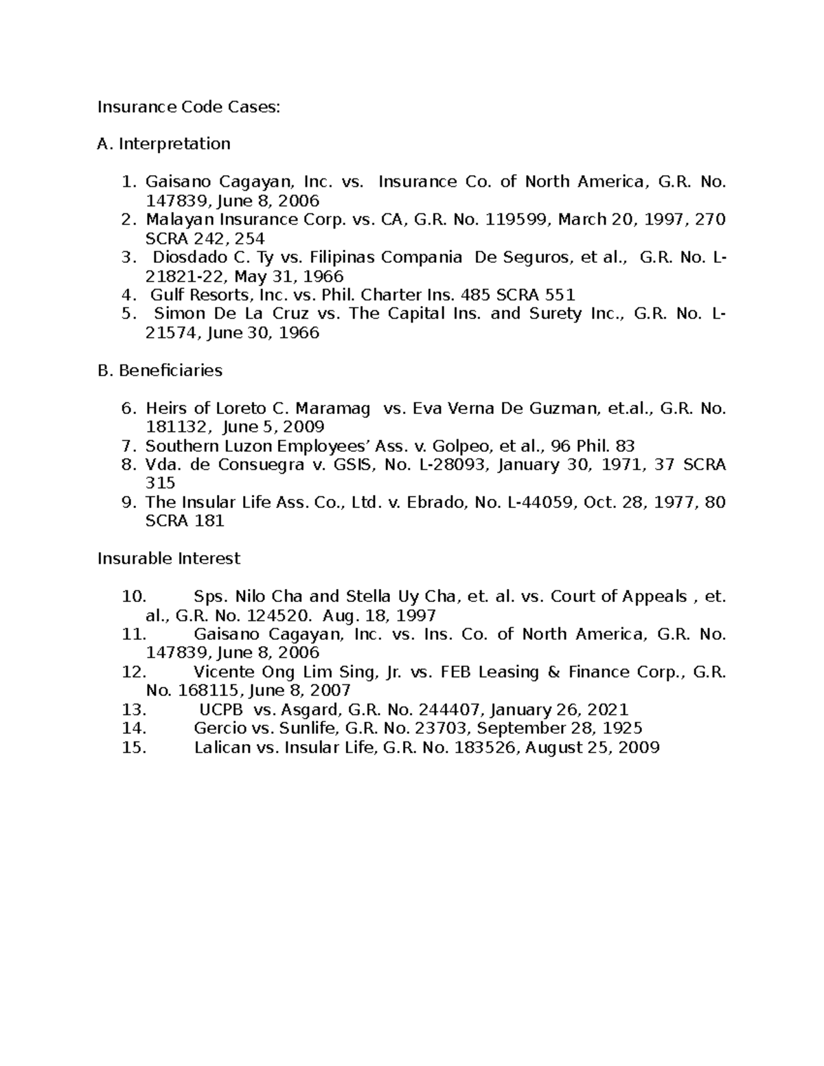 LST Insurance Code Cases: Key Interpretations and Beneficiaries - Studocu