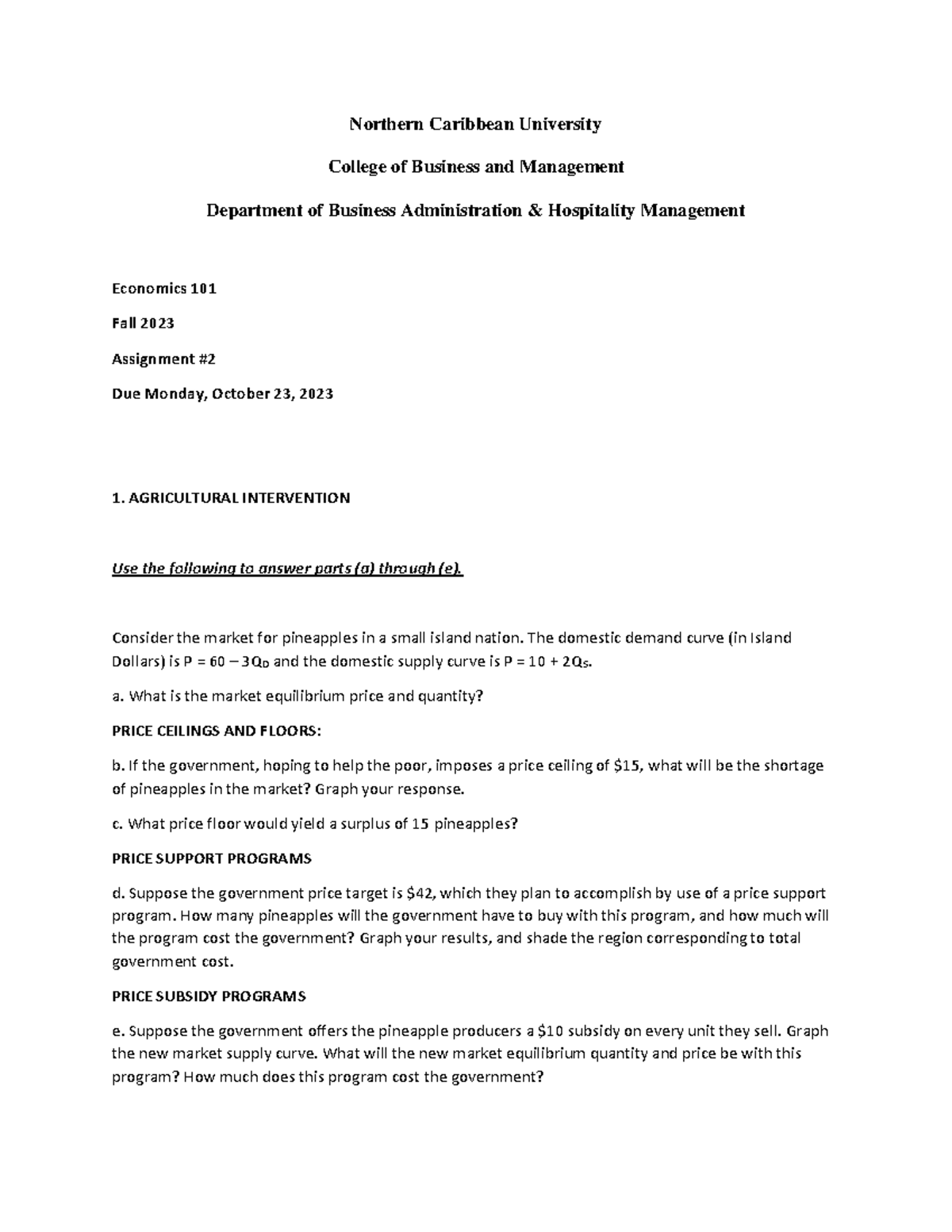 Economics 101 - Assignment 2: Market Analysis & Graphical Solutions ...