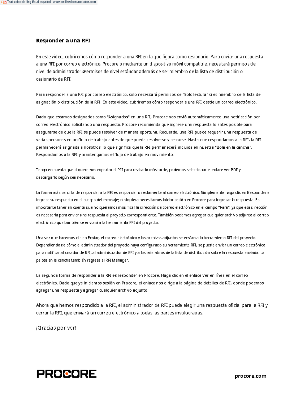 Responder a una RFI en Procore - Guía en Español - Studocu
