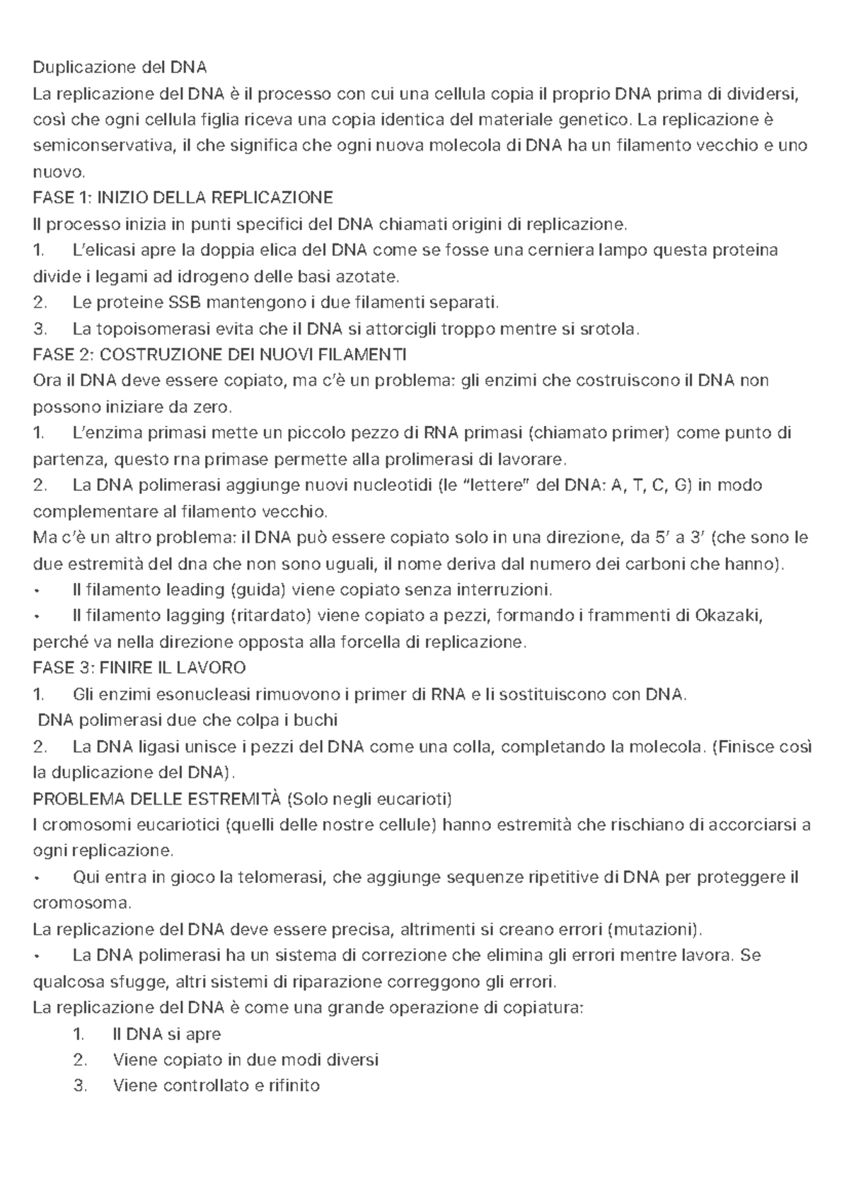 Duplicazione del DNA: Riassunti Dettagliati e Fasi di Replicazione ...