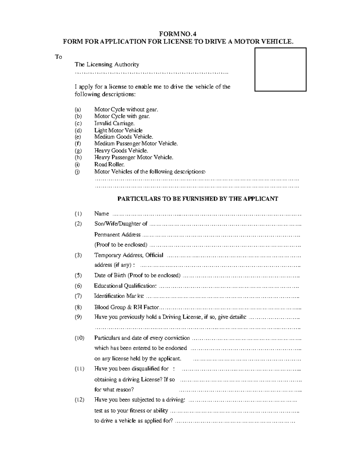 Form4 - Fuiuhnm - FORM NO. 4 FORM FOR APPLICATION FOR LICENSE TO DRIVE ...