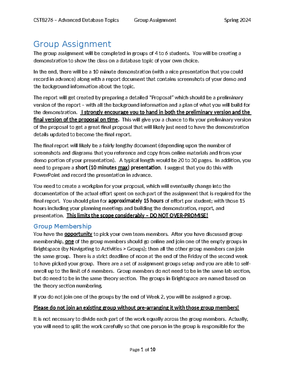 CST8276 - Group Assignment Proposal & Demonstration Guidelines W25 ...