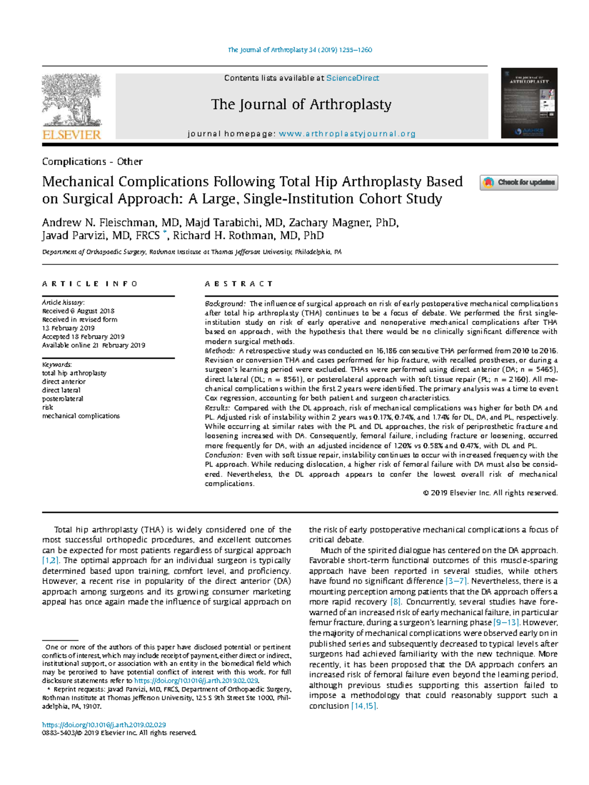 Mechanical Complications in THA: A Cohort Study (2019) - Studocu