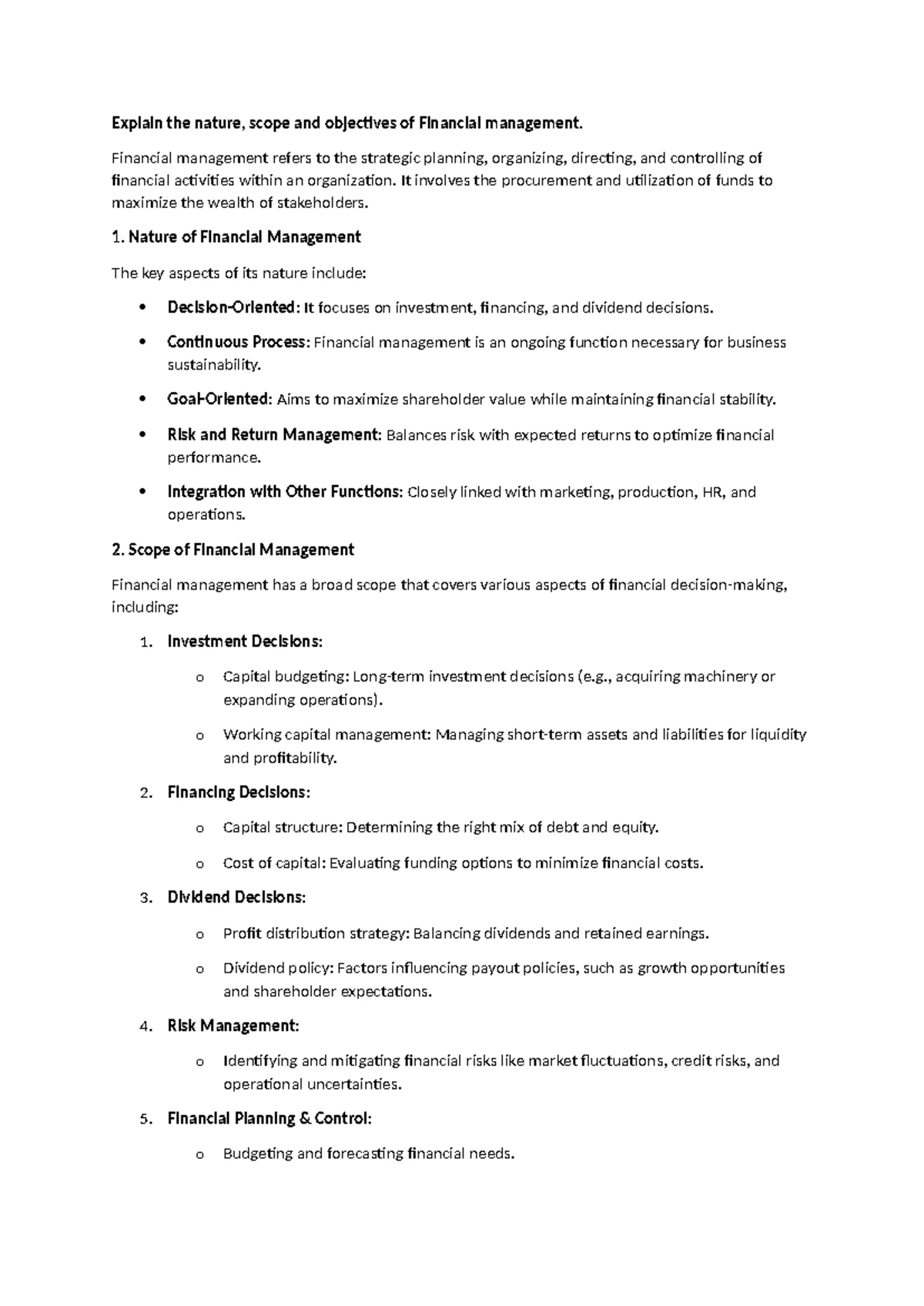 Financial Management notes - BBA LLB Paper Code: BBA LLB 114 Paper ...