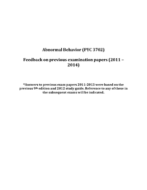PYC3712 - Unisa - Abnormal Behaviour & Mental Health - Studocu