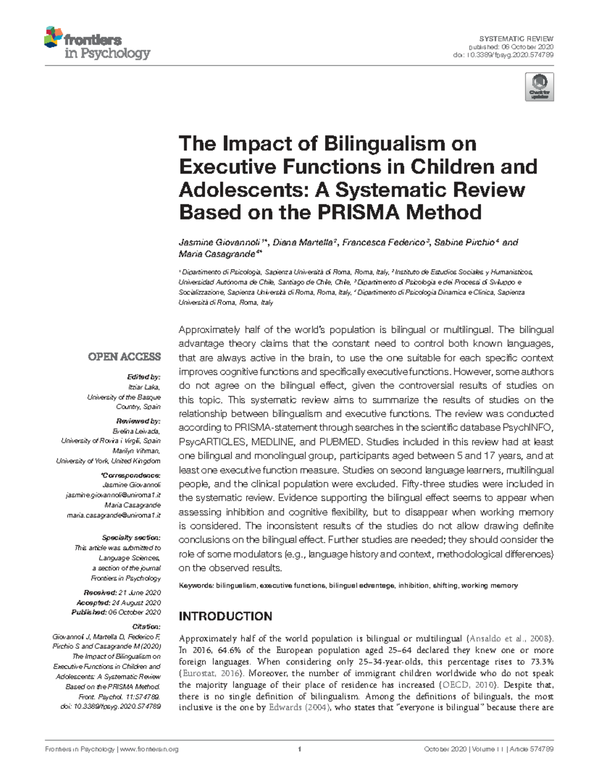 The Impact of Bilingualism on Executive Functions: A Systematic Review ...