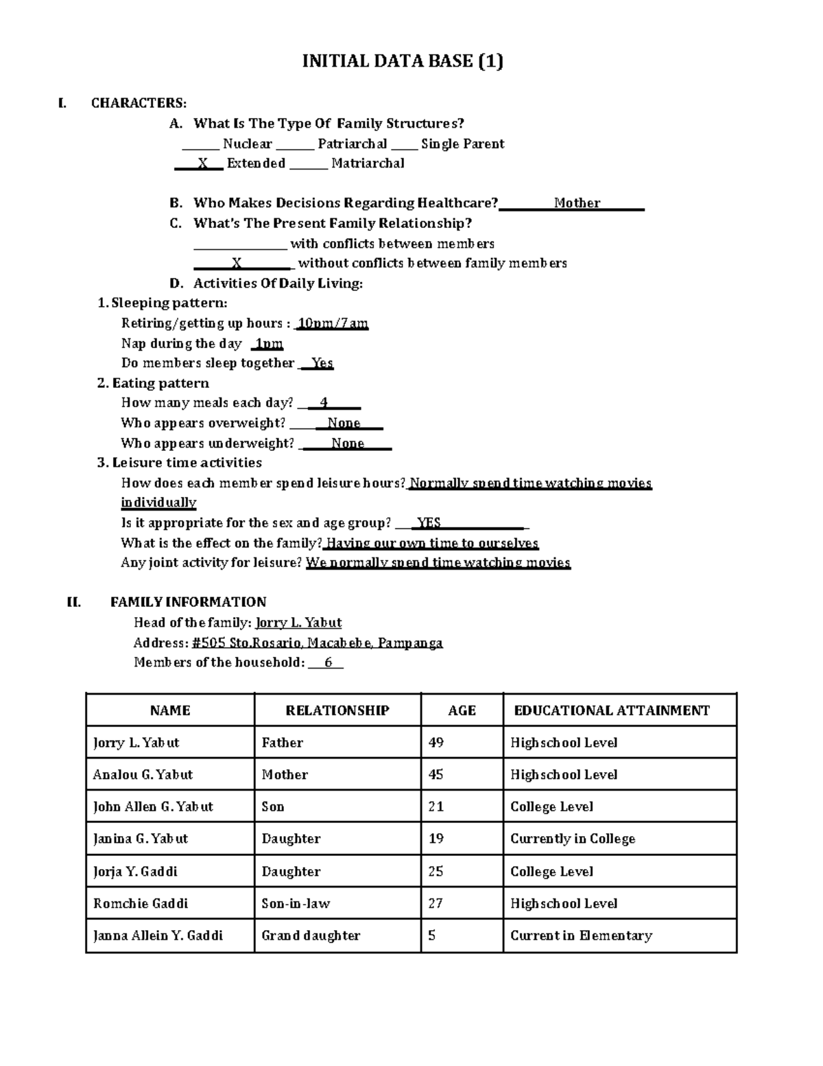 Family Nursing Care Plan: Assessing and Managing Health Issues - Studocu