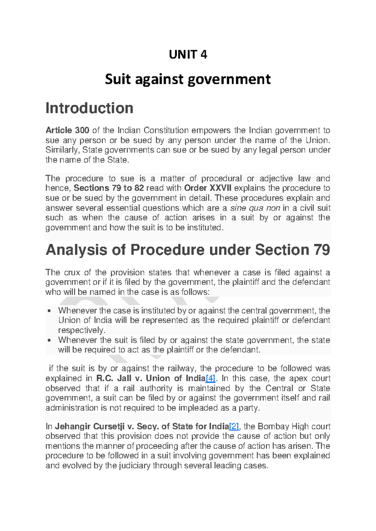 CPC Unit 4: Understanding Government Suits and Indigent Persons - Studocu