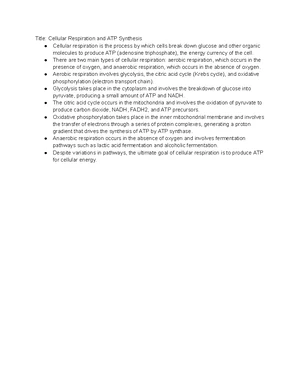 Cellular Respiration - Study Notes & Assignments - Studocu