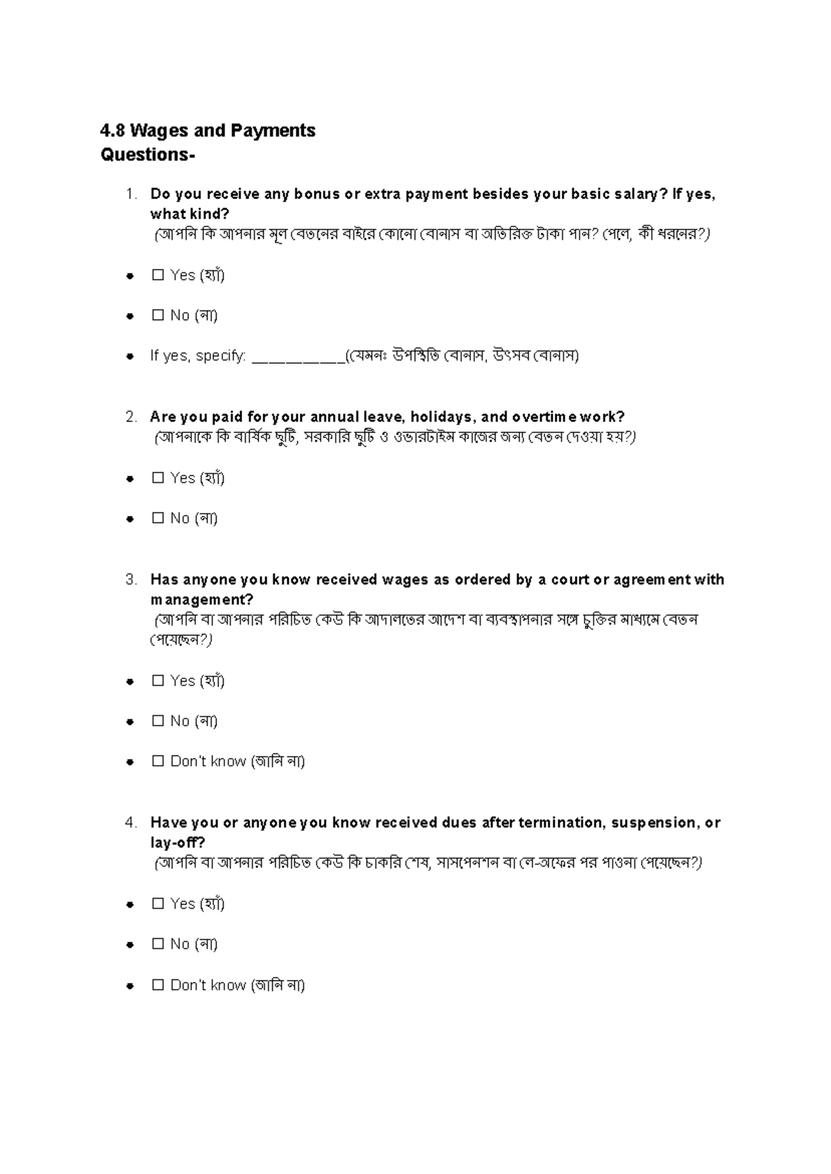 4.8 Wages and Bonus Payments: Survey Questions and Responses - Studocu