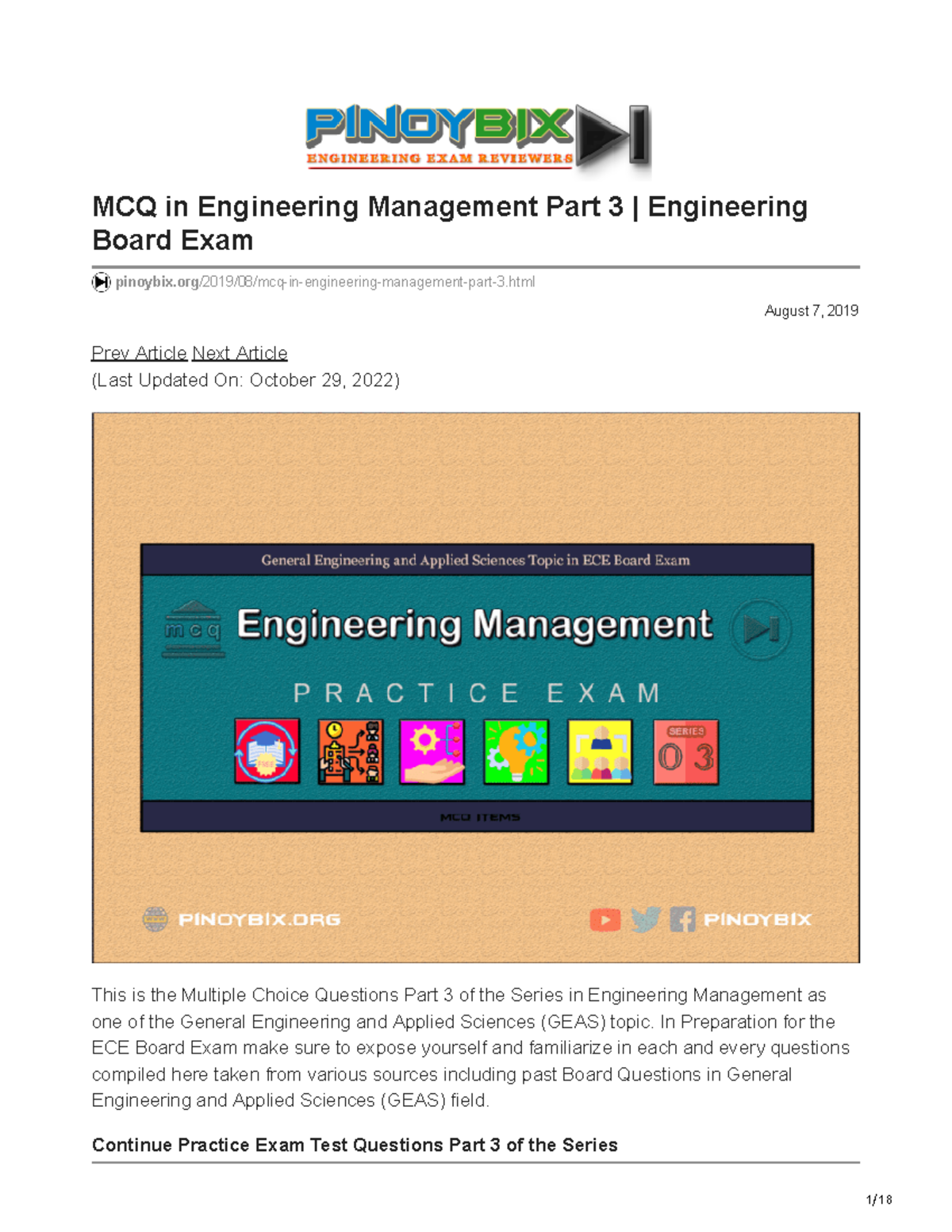 MCQ in Engineering Management Part 3 | ECE Board Exam Preparation - Studocu