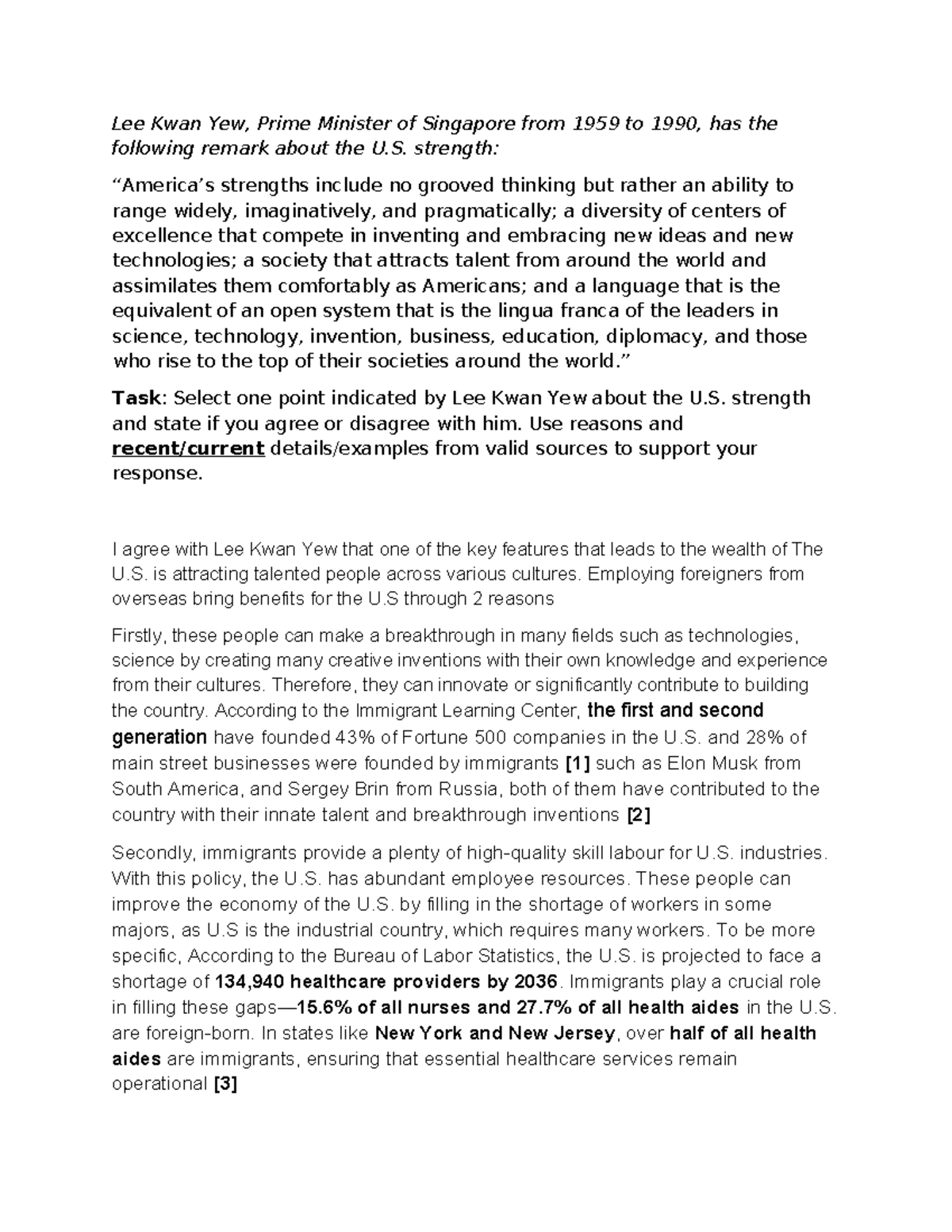 Lee Kwan Yew on U.S. Strength: Attracting Global Talent (19 NHU DINH ...