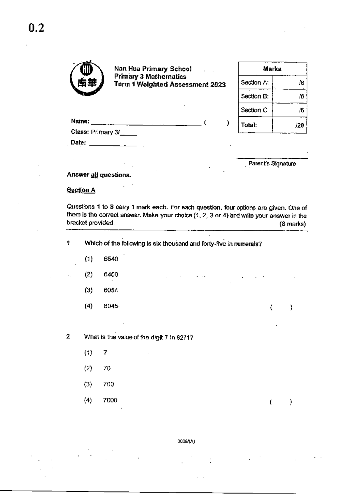 P3 Mathematics Term 1 Weighted Assessment 2023 - Nan Hua School - Studocu