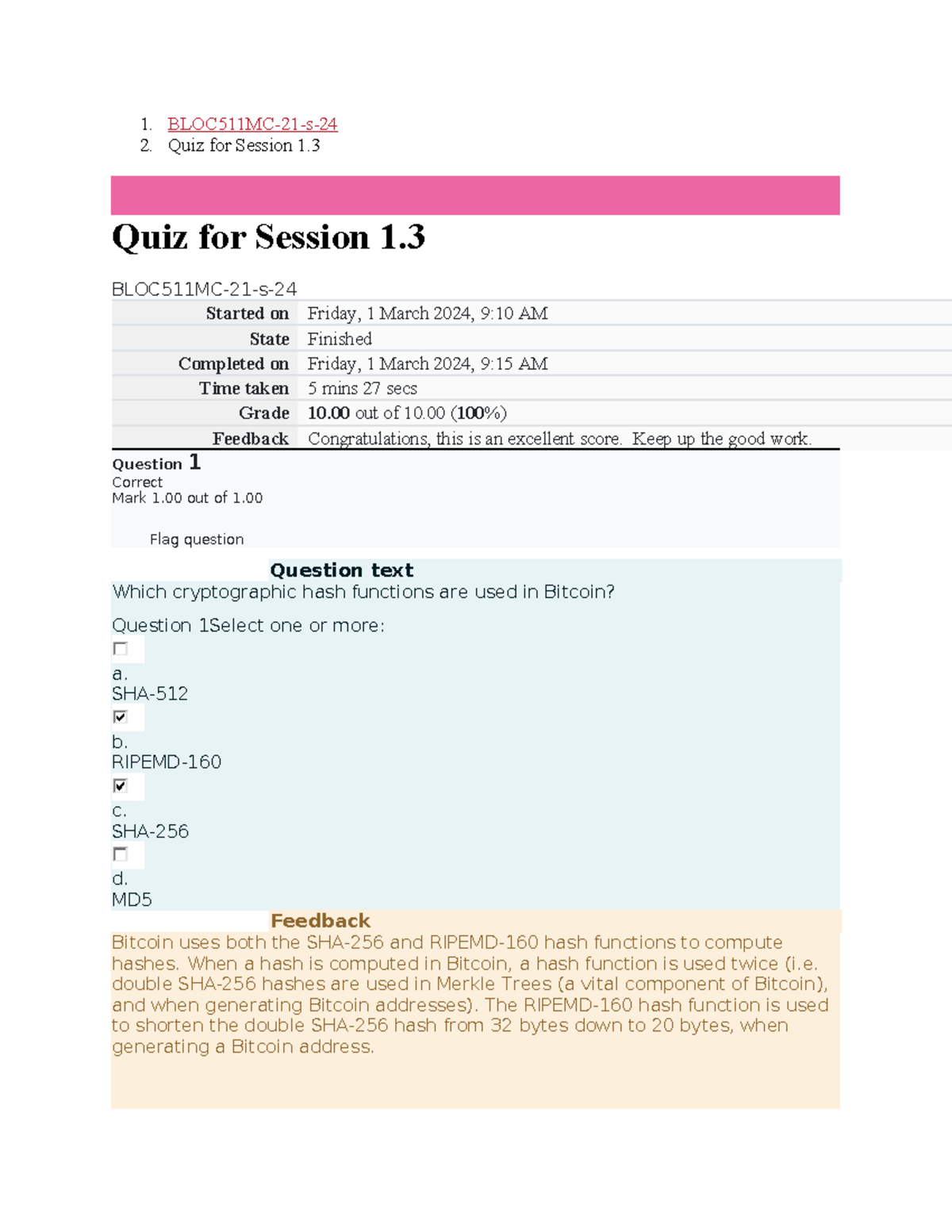 BLOC511MC-21-s-: Quiz Session 1 - Cryptography & Bitcoin Hash Functions -  Studocu