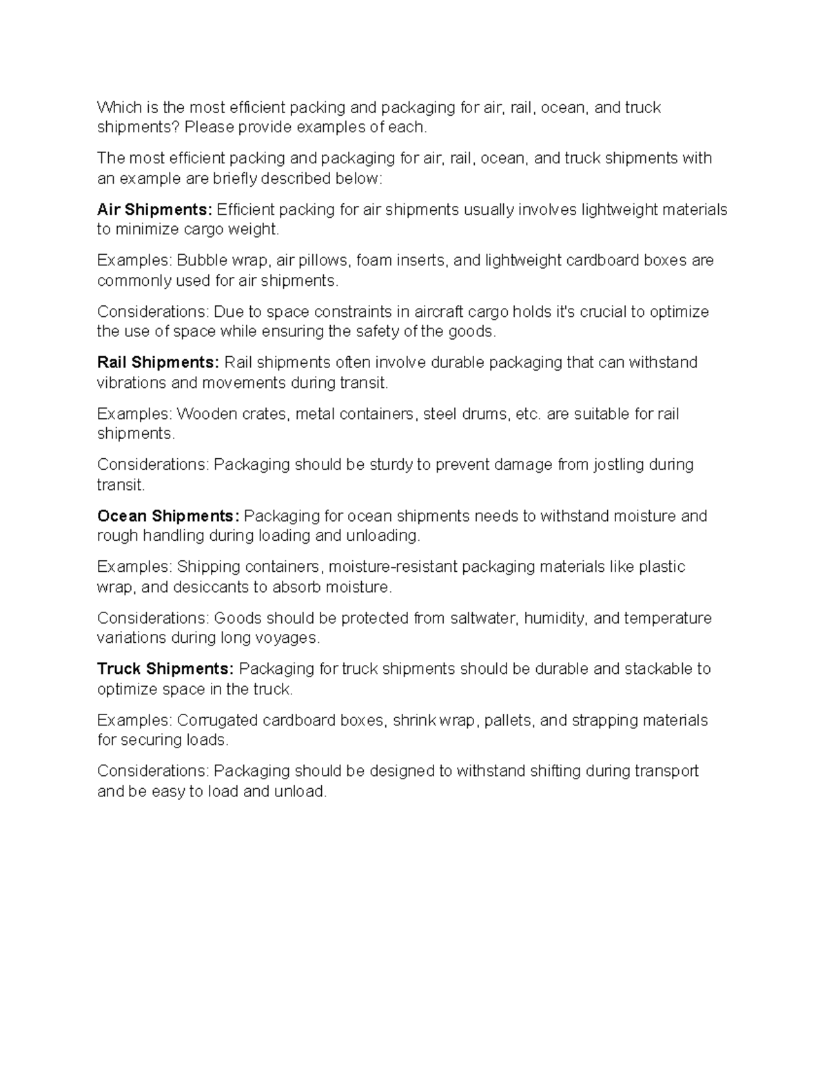 Assignment 9 - Efficient Packing Methods for Various Shipments - Studocu