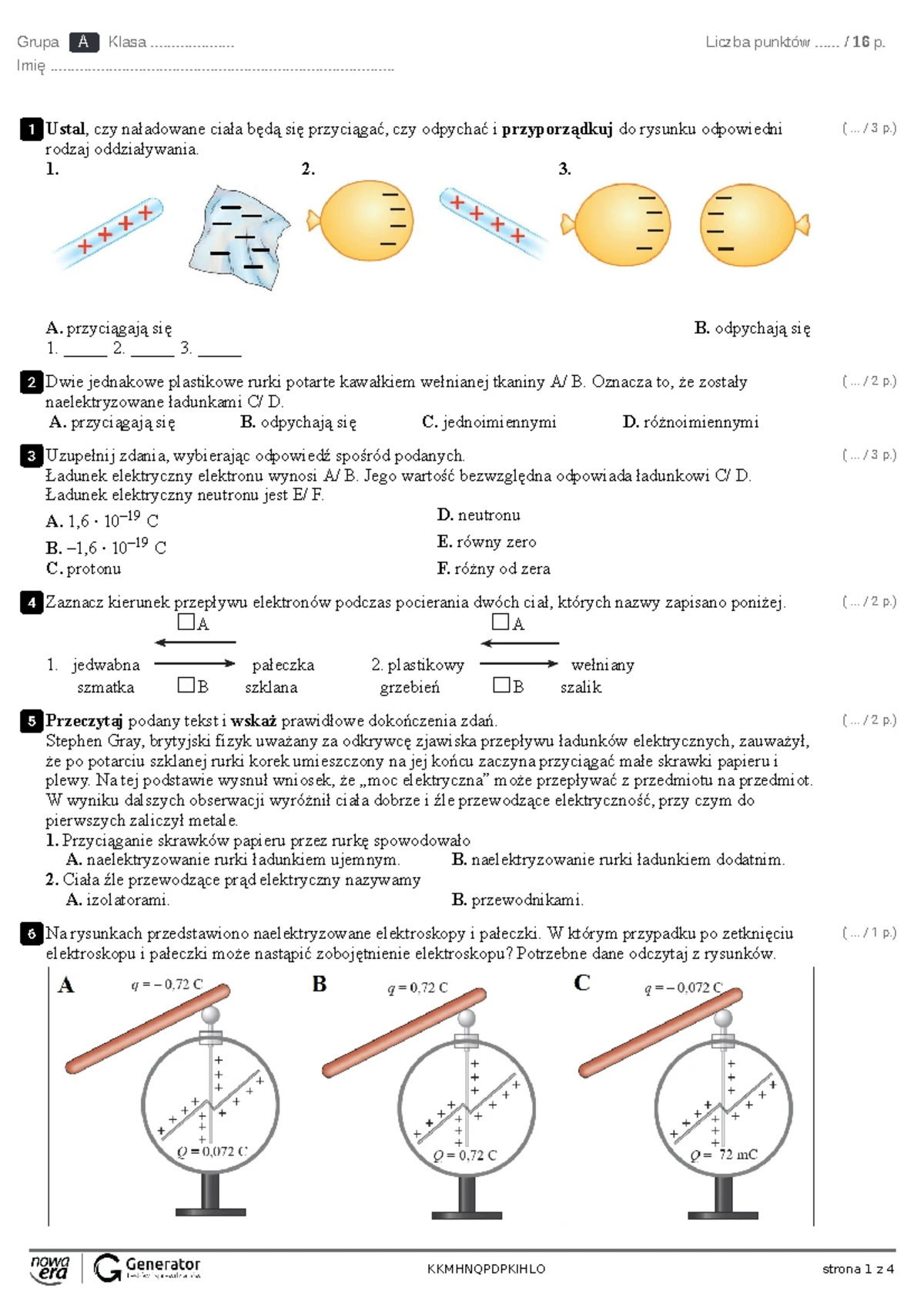 Test Z Działu Elektrostatyka Odpowiedzi Pdf www.studocu.com