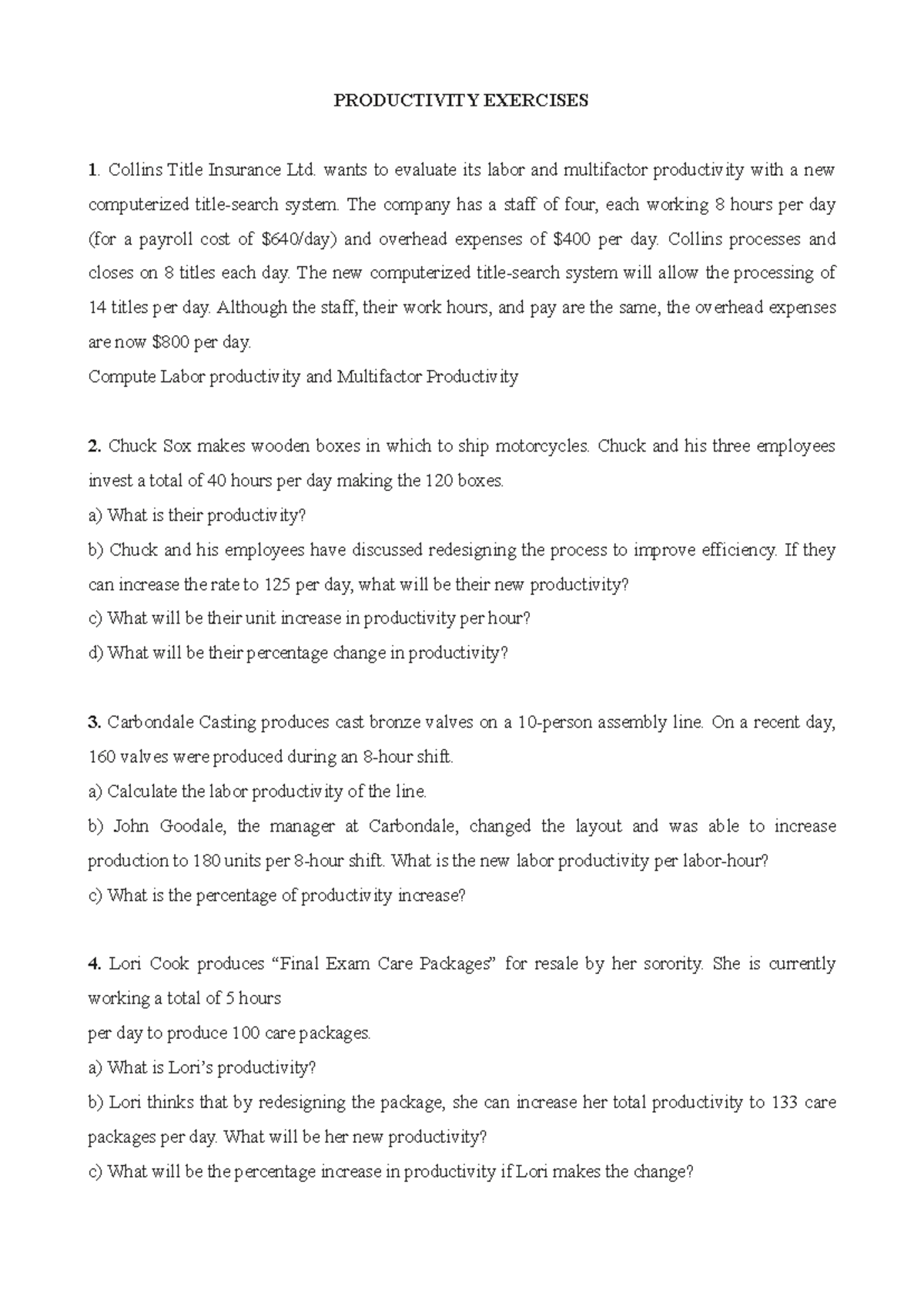 PRODUCTIVITY WORKSHEET 2: LABOR & MULTIFACTOR ANALYSIS - Studocu
