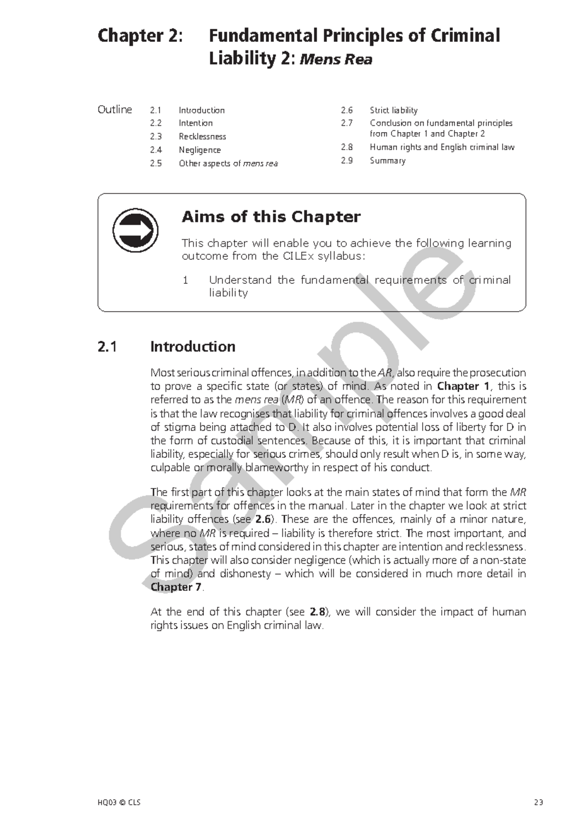 Criminal Law - Lecture Notes 13: Mens Rea and Liability Principles ...