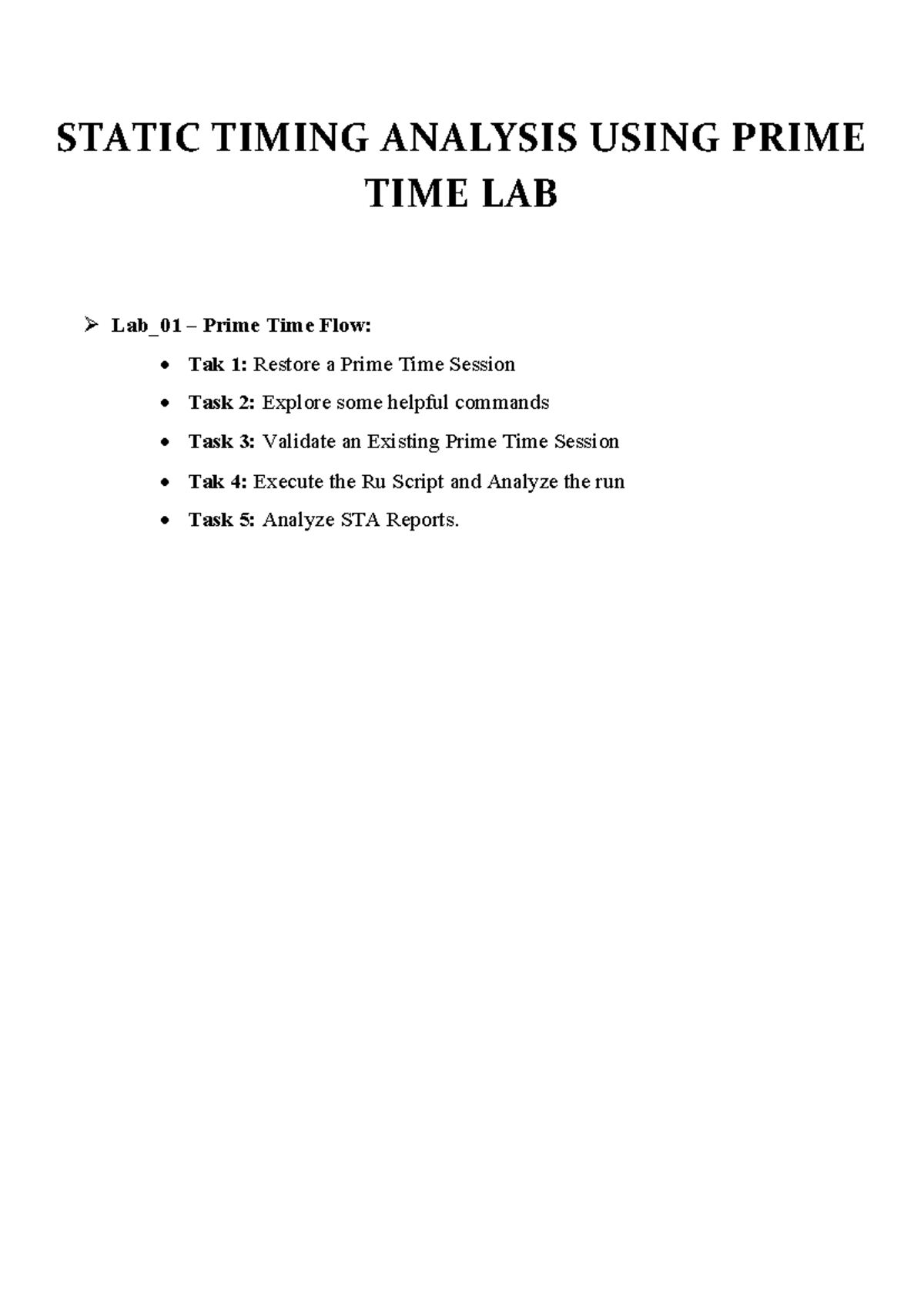 STATIC TIMING ANALYSIS LAB_01: USING PRIME TIME FOR STA - Studocu