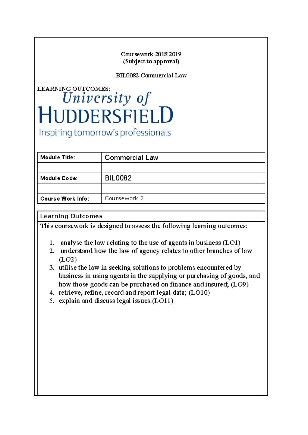 Coursework 2018 2019 - courseowkr notes - Coursework 2018 2019 (Subject ...