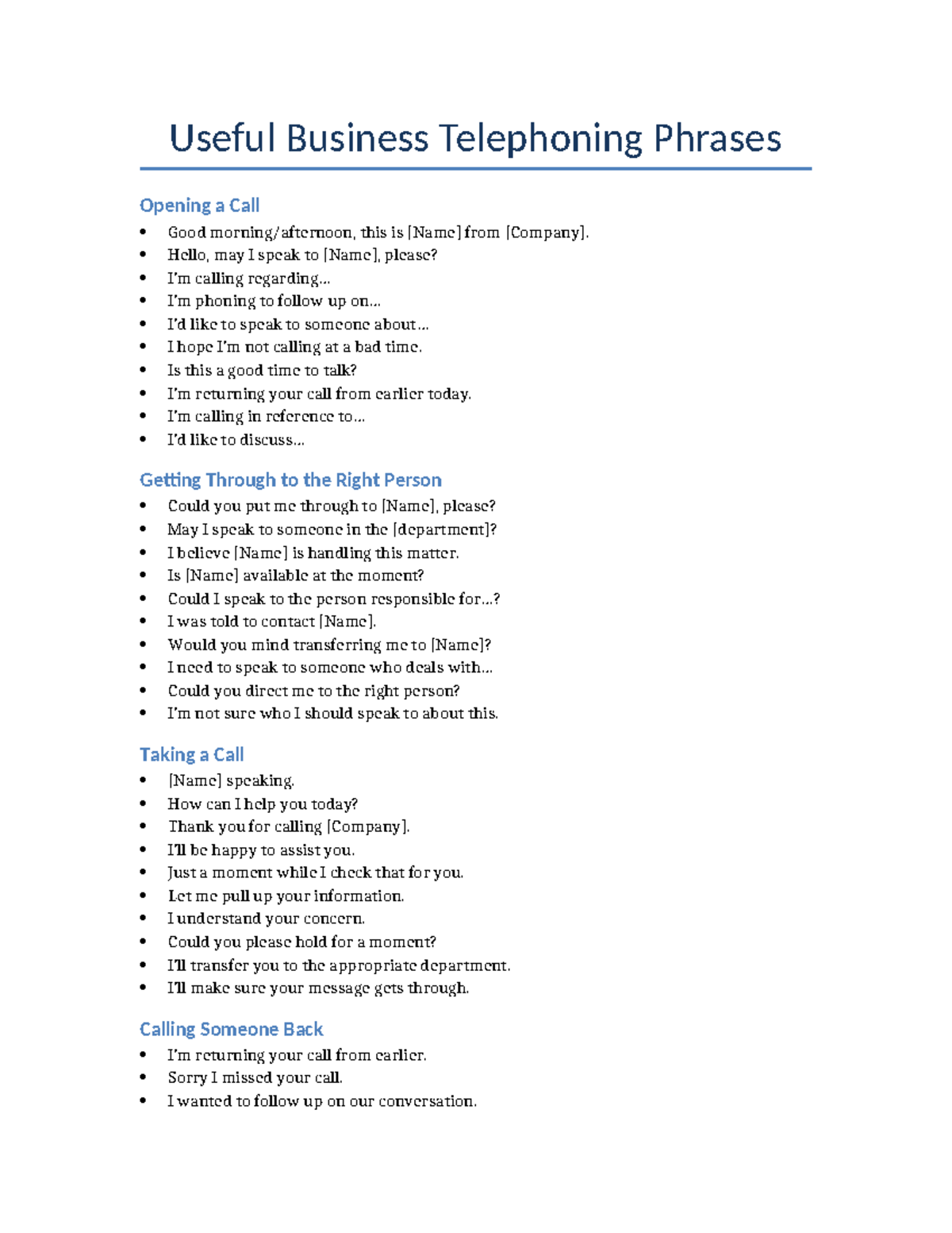 Business Telephoning Phrases: Essential Tips for Effective Calls - Studocu