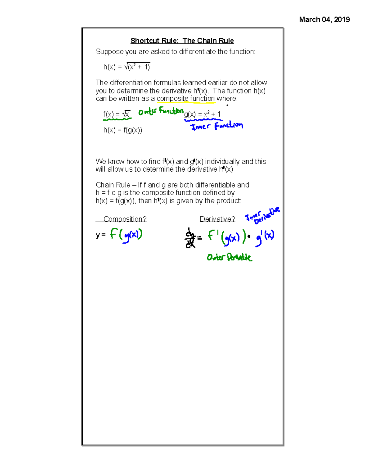 Chain Rule Notes for Differentiation - March 04, 2019 - Studocu