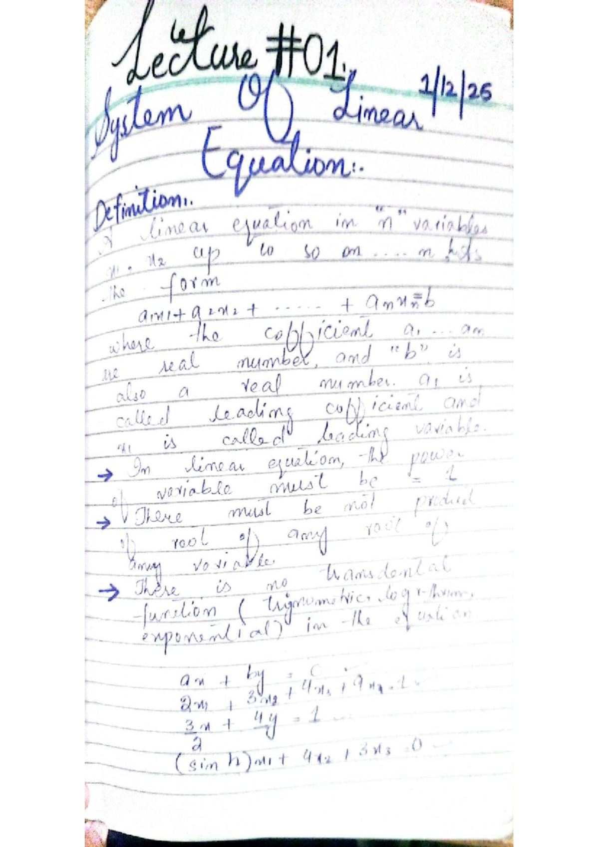 Lecture Notes on Linear Equations and Systems (MATH 211) - Studocu