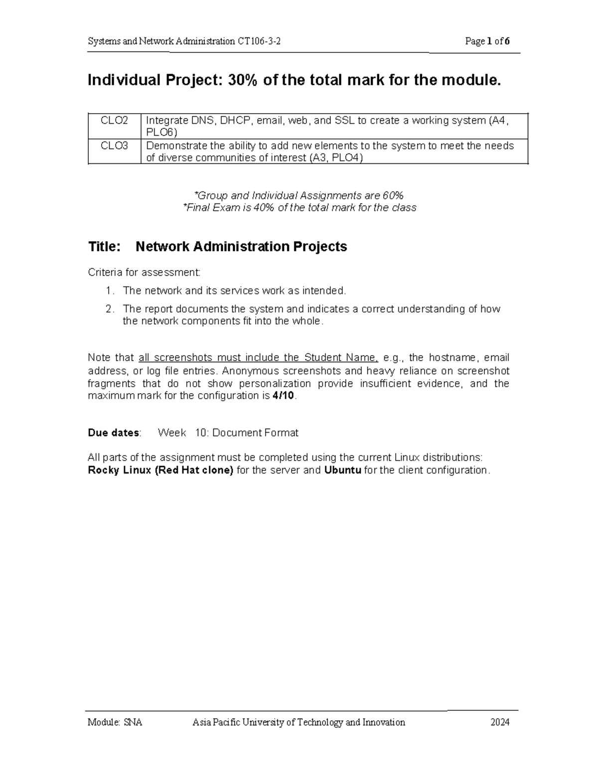 SNA individual assignment Red Hat V5 - Individual Project: 30% of the ...
