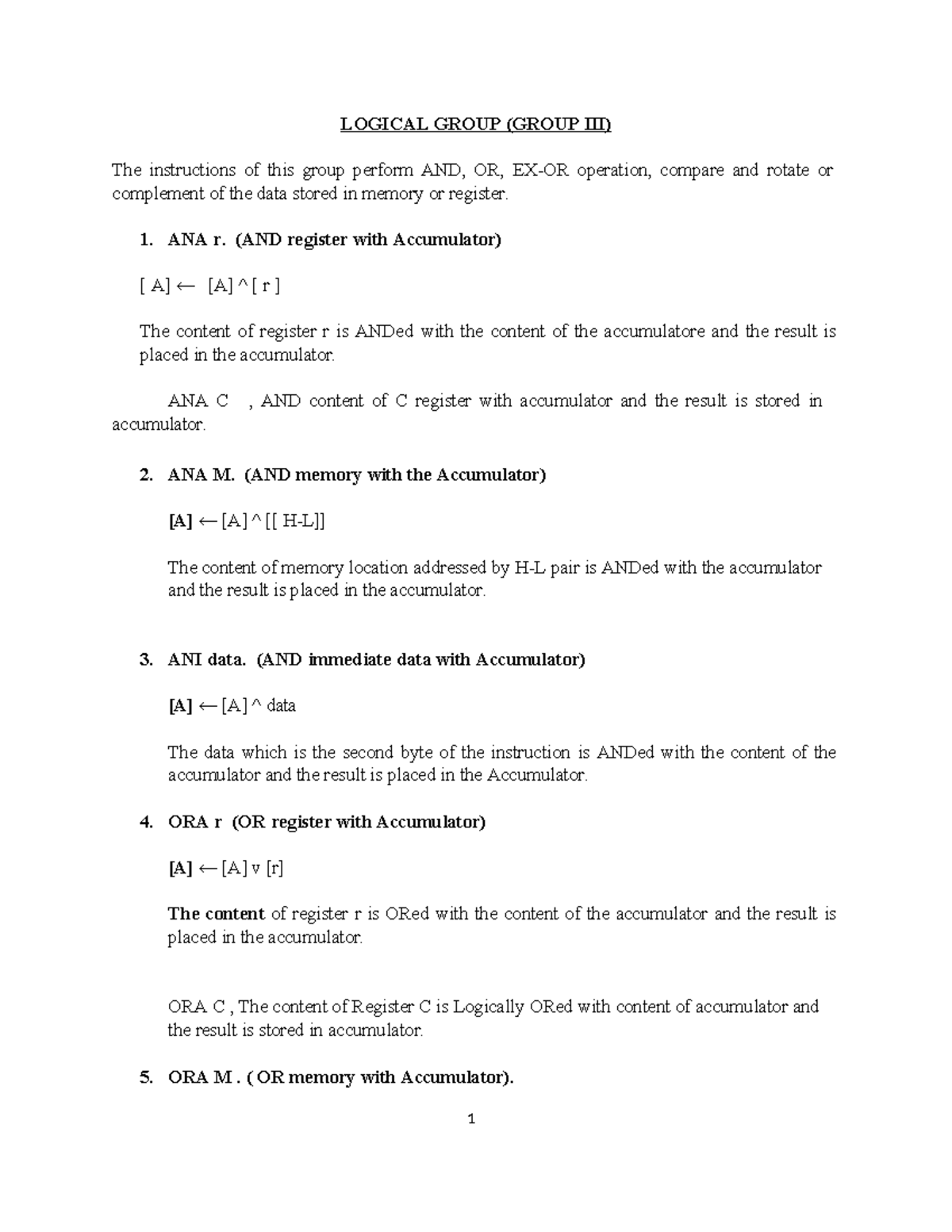Logical Instructions - LOGICAL GROUP (GROUP III) The instructions of ...