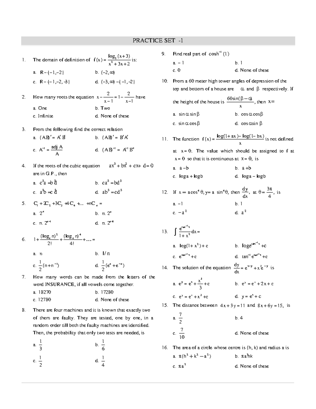 Practice Set 3: Solutions and Answers for Math Problems - Studocu