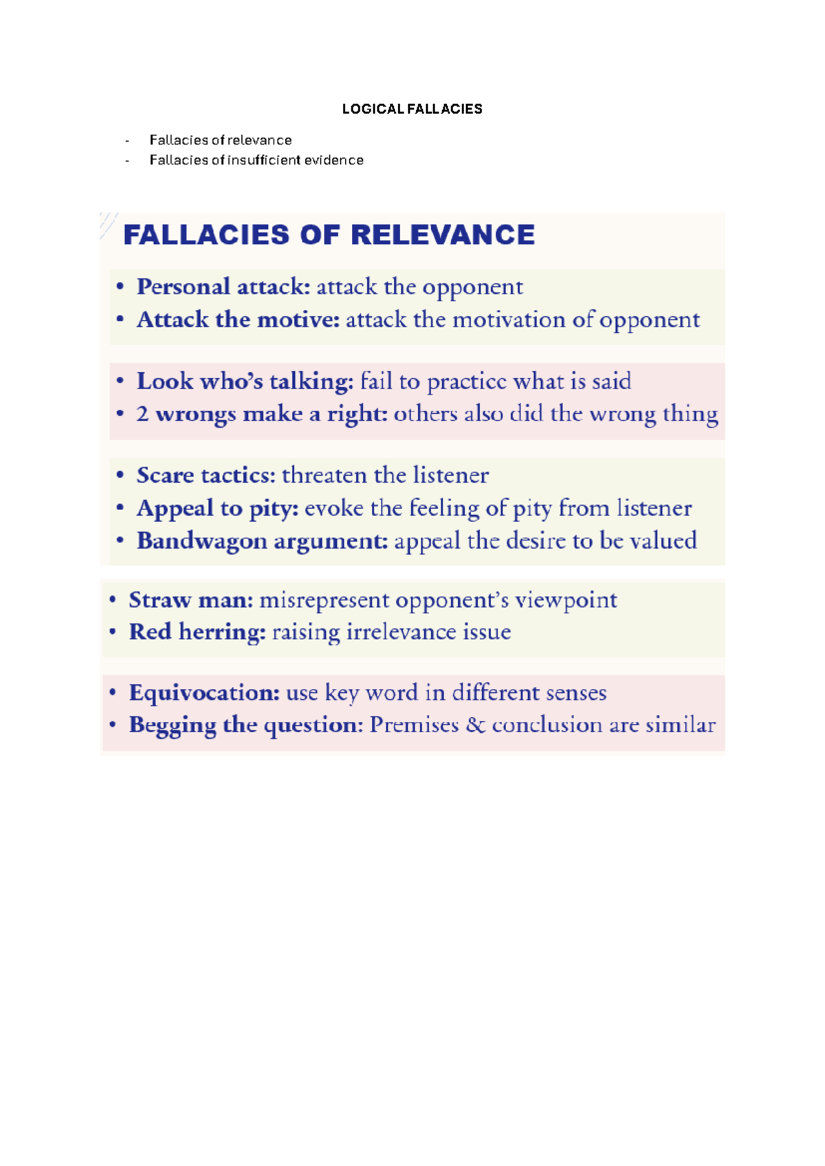 Revision - Logical Fallacies (Course Code: LOG 101) - Studocu
